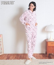 PEANUTS TMシャイニースノーショールカラーパジャマ ルームウェア セットアップ 部屋着 あったか もこもこ スヌーピー チャーリー・ブラウン おしゃれ タンブラー乾燥可能