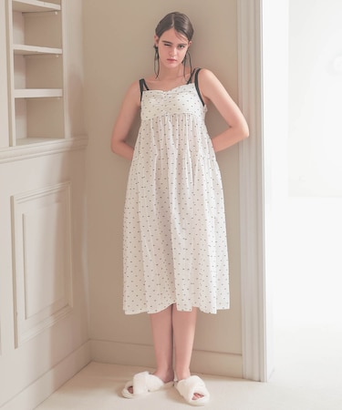 コットンカットドビーサマードレス ネグリジェ ワンピース ルームウェア モノトーン 大人可愛い パット付き 軽やか 綿100％ お肌に優しい おしゃれ