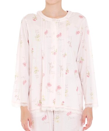 C/R天竺スプリングフラワーパジャマ　セットアップ　ルームウェア　花柄　春　梅雨　レース　大人可愛い　上品　綿混　お肌に優しい　おしゃれ