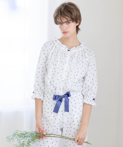 50/ダブルガーゼプチローズレーシーパジャマ 花柄 バラ 春 大人可愛い 