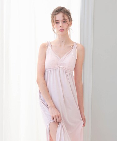 T/R天竺ヒロインナイトドレス ネグリジェ　ワンピース　ルームウェア　チュール　カップ付き　儚げ　甘め　大人可愛い　上品　かわいい　パット付き　おしゃれ　カップインナイトドレス　再入荷