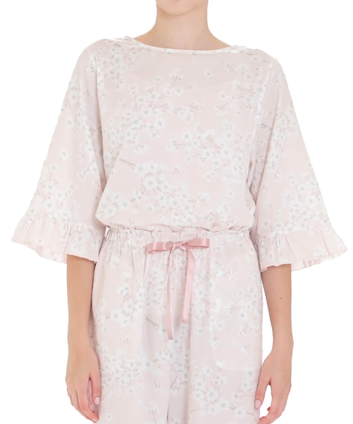 50/ダブルガーゼチェリーブロッサムセットアップ　セットアップ　ルームウェア　桜　花柄　春　大人可愛い　上品　軽やか　綿100％　お肌に優しい　おしゃれ