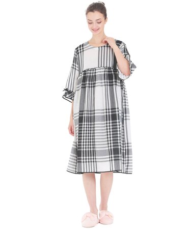 シュークリームガーゼ(R)ベーシックルームワンピース ネグリジェ　ルームウェア　部屋着　無地　チェック柄　大人可愛い　やわらか　綿100％　お肌に優しい　おしゃれ