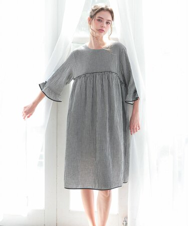 シュークリームガーゼ(R)ベーシックルームワンピース ネグリジェ　ルームウェア　部屋着　無地　チェック柄　大人可愛い　やわらか　綿100％　お肌に優しい　おしゃれ