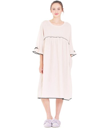 シュークリームガーゼ(R)ベーシックルームワンピース ネグリジェ　ルームウェア　部屋着　無地　チェック柄　大人可愛い　やわらか　綿100％　お肌に優しい　おしゃれ