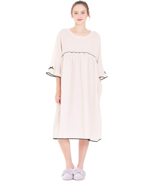 シュークリームガーゼ(R)ベーシックルームワンピース ネグリジェ　ルームウェア　部屋着　無地　チェック柄　大人可愛い　やわらか　綿100％　お肌に優しい　おしゃれ