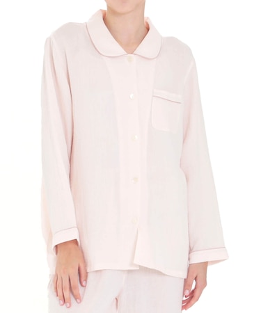 シュークリームガーゼ(R)シャツパジャマ　上下セット　ルームウェア　綿100％　やわらか　ふっくら　肌に優しい　着心地がいい　季節の変わり目　シンプル　大人可愛い