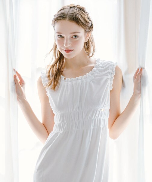 ハイクオリティーパイルノースリーブワンピース ネグリジェ ルームウェア 部屋着 お風呂上がりに らくちん 軽やか やわらか 綿混 お肌に優しい 大人可愛い