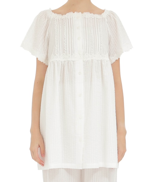 コットンサッカーレーシーパジャマ 上下セット ルームウェア 綿100% 軽やか らくちん 涼しい やわらか シワになりにくい 大人可愛い エレガント