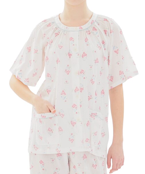 楊柳かき氷ラグランスリーブパジャマ ルームウェア 上下セット 部屋着 綿100％ お肌に優しい 涼しい 着心地がいい 大人可愛い 夏 さわやか 半袖