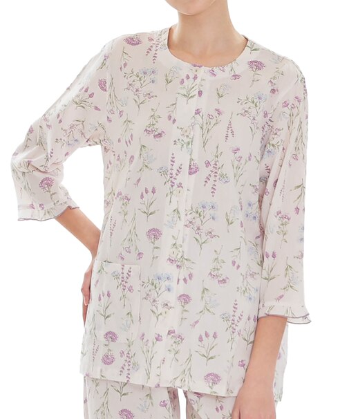 楊柳フラワー7分袖パジャマ ルームウェア 上下セット 部屋着 綿100％ お肌に優しい 着心地がいい 大人可愛い 花柄 上品 エレガント