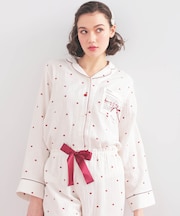 シュークリームガーゼ(R)プティーハートテーラードパジャマ 上下セット 部屋着 ルームウェア 綿100％ お肌に優しい やわらか 着心地がいい ハート柄 大人かわいい 秋冬