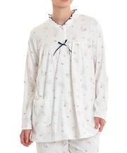 スムースカップケーキギャザーパジャマ ルームウェア 部屋着 大人かわいい 綿100％ お肌に優しい なめらか やわらか 着心地がいい スイーツ柄 チェリー さくらんぼ 上品