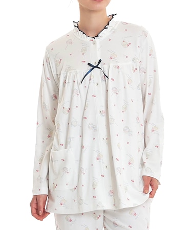 スムースカップケーキギャザーパジャマ ルームウェア 部屋着 大人かわいい 綿100% お肌に優しい なめらか やわらか 着心地がいい スイーツ柄 チェリー さくらんぼ 上品