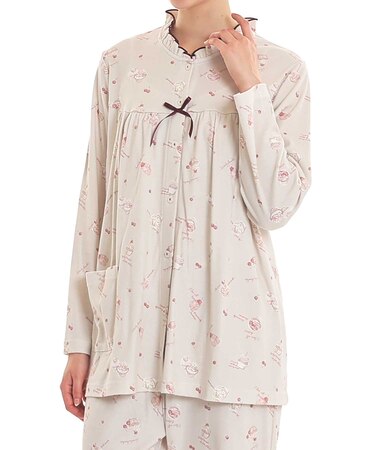 スムースカップケーキギャザーパジャマ ルームウェア 部屋着 大人かわいい 綿100% お肌に優しい なめらか やわらか 着心地がいい スイーツ柄 チェリー さくらんぼ 上品