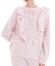 モールニットフリルトップス ルームウェア パジャマ 部屋着 あったか ふわもこ もこもこ 軽やか リボン おしゃれ 大人かわいい