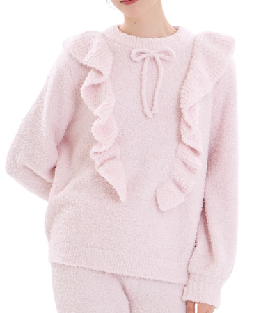 モールニットフリルトップス ルームウェア パジャマ 部屋着 あったか ふわもこ もこもこ 軽やか リボン おしゃれ 大人かわいい