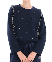 裏綿接結(綿入り)リボンジャガードフリルパジャマ ルームウェア 上下セット 部屋着 あったか お肌に優しい 肌側綿100％ 着心地がいい 大人かわいい おしゃれ 上品