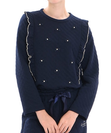 裏綿接結(綿入り)リボンジャガードフリルパジャマ ルームウェア 上下セット 部屋着 あったか お肌に優しい 肌側綿100% 着心地がいい 大人かわいい おしゃれ 上品