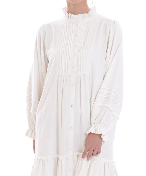 コットンフランネルシュクレフリルドレス ネグリジェ ワンピース ルームウェア 部屋着 綿100% お肌に優しい あったか 無地 エレガント 上品 大人かわいい おしゃれ