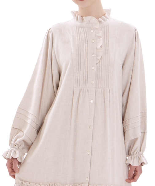コットンフランネルシュクレフリルドレス ネグリジェ ワンピース ルームウェア 部屋着 綿100% お肌に優しい あったか 無地 エレガント 上品 大人かわいい おしゃれ
