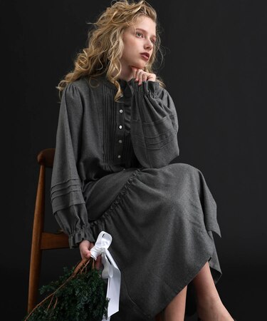 コットンフランネルシュクレフリルドレス ネグリジェ ワンピース ルームウェア 部屋着 綿100% お肌に優しい あったか 無地 エレガント 上品 大人かわいい おしゃれ