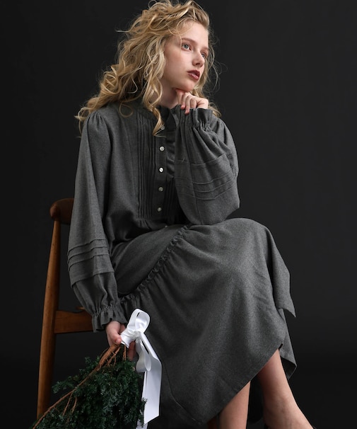 コットンフランネルシュクレフリルドレス ネグリジェ ワンピース ルームウェア 部屋着 綿100% お肌に優しい あったか 無地 エレガント 上品 大人かわいい おしゃれ