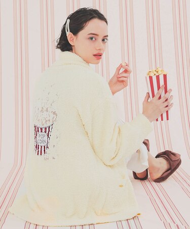 モールニットポップコーン＆ケーキカーディガン 羽織 ルームウェア 部屋着 あったか ふわもこ もこもこ 軽やか おしゃれ 大人かわいい