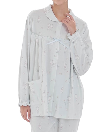 スムースうさぎローズフェミニンパジャマ 上下セット ルームウェア 部屋着 綿100％ やわらか 着心地がいい 動物柄 大人可愛い かわいい