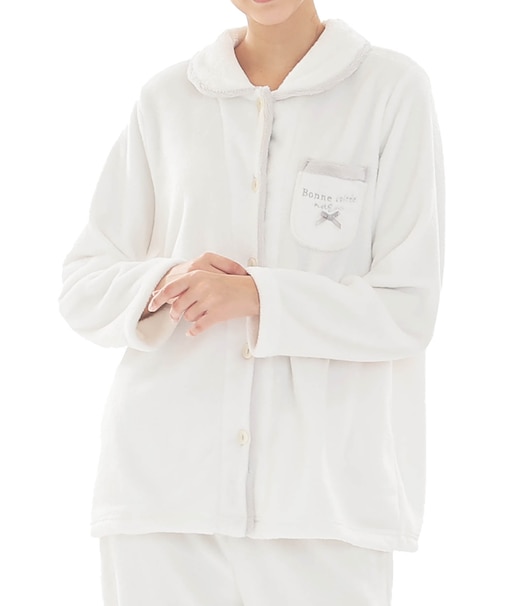 スノーパウダームジシャツパジャマ 上下セット ルームウェア 部屋着 もこもこ ふわもこ 厚手 あったか 着心地がいい 無地 大人可愛い かわいい