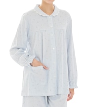 スムース小花ギャザーパジャマ 上下セット ルームウェア 部屋着 綿100％ やわらか 着心地がいい 花柄 大人可愛い かわいい 上品 襟レース