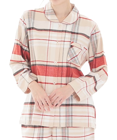 ビエラチェックシャツパジャマ 上下セット ルームウェア 部屋着 綿100% 起毛 あったか やわらか 着心地がいい チェック柄 大人可愛い かわいい