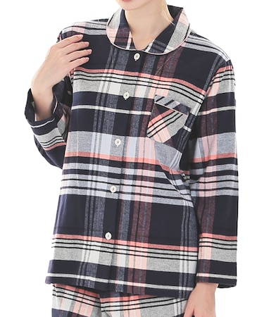 ビエラチェックシャツパジャマ 上下セット ルームウェア 部屋着 綿100％ 起毛 あったか やわらか 着心地がいい チェック柄 大人可愛い かわいい