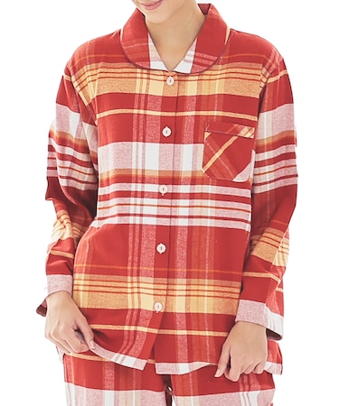 ビエラチェックシャツパジャマ 上下セット ルームウェア 部屋着 綿100％ 起毛 あったか やわらか 着心地がいい チェック柄 大人可愛い かわいい