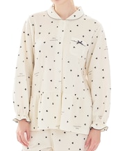 接結（綿入り）ハートシャツパジャマ 上下セット ルームウェア 部屋着 綿混 あったか 着心地がいい ハート柄 大人可愛い かわいい 上品