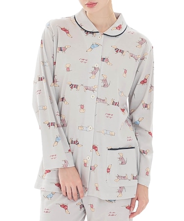 スムースダックスフンドシャツパジャマ 上下セット ルームウェア 部屋着 綿100％ やわらか 着心地がいい 犬 動物柄 大人可愛い かわいい