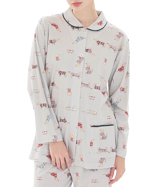 スムースダックスフンドシャツパジャマ 上下セット ルームウェア 部屋着 綿100％ やわらか 着心地がいい 犬 動物柄 大人可愛い かわいい