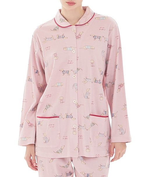 スムースダックスフンドシャツパジャマ 上下セット ルームウェア 部屋着 綿100％ やわらか 着心地がいい 犬 動物柄 大人可愛い かわいい