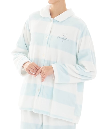 スノーパウダーボーダーシャツパジャマ 上下セット ルームウェア 部屋着 もこもこ ふわもこ 厚手 あったか 着心地がいい ボーダー柄 大人可愛い かわいい