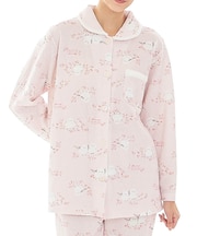 接結（綿入り）シマエナガシャツパジャマ 上下セット ルームウェア 部屋着 綿混 あったか 着心地がいい 動物柄 鳥 大人可愛い かわいい