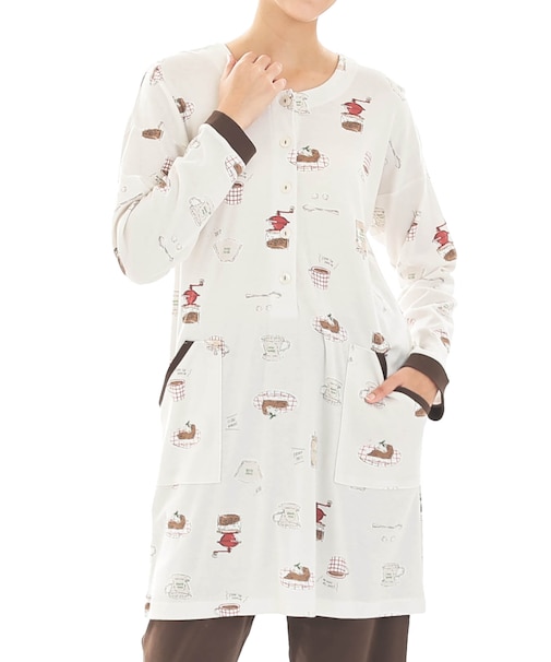 スムースコーヒーチュニックパジャマ 上下セット ルームウェア 部屋着 綿100％ やわらか 着心地がいい 大人可愛い かわいい ほっこり