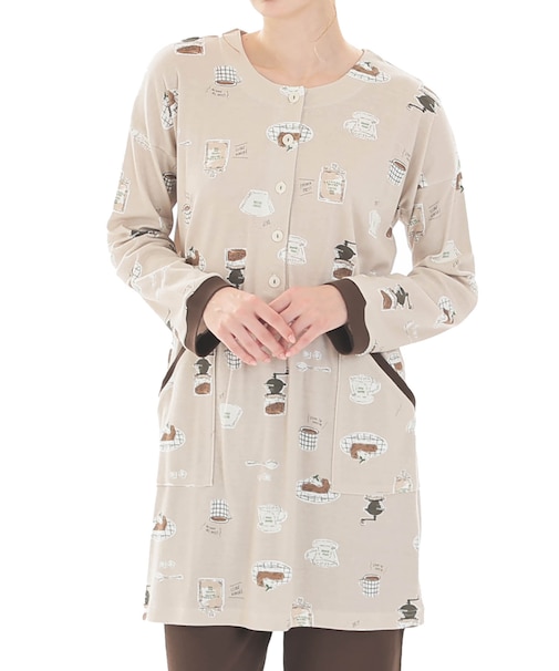 スムースコーヒーチュニックパジャマ 上下セット ルームウェア 部屋着 綿100% やわらか 着心地がいい 大人可愛い かわいい ほっこり