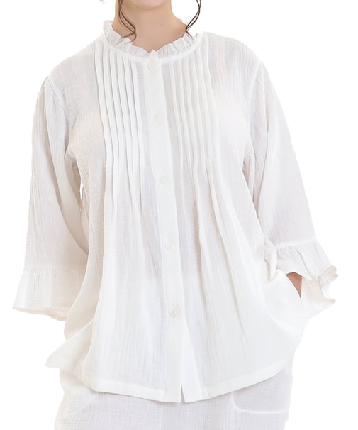 シュークリームガーゼ(R)クラシカル7分袖パジャマ 上下セット ルームウェア 部屋着 綿100% お肌に優しい やわらか 着心地がいい エレガント きれいめ 上品 大人可愛い かわいい おしゃれ 顔色が明るく見える