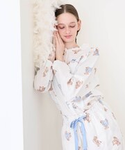 コットンダブルガーゼおやすみベアフリルパジャマ 上下セット ルームウェア 部屋着 綿100％ お肌に優しい やわらか 着心地がいい くま クマ 上品 大人可愛い かわいい おしゃれ