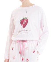 コットンスムースいちごセットアップ 上下セット ルームウェア 部屋着 綿100% お肌に優しい やわらか 着心地がいい いちご柄 上品 大人可愛い かわいい おしゃれ らくちん