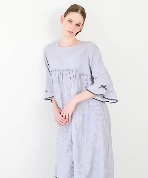 シュークリームガーゼ(R)ベーシックルームワンピース ネグリジェ ルームウェア 部屋着 綿100％ お肌に優しい やわらか 着心地がいい 上品 大人可愛い おしゃれ