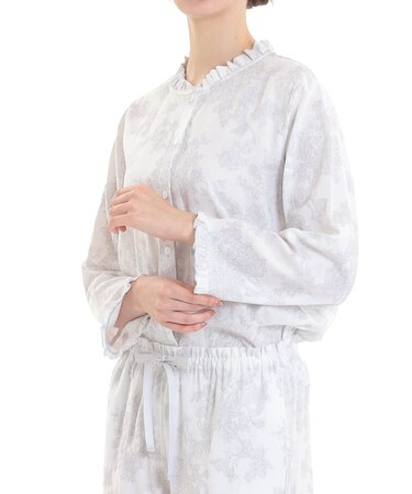 50/ダブルガーゼローズミュールフリルパジャマ 上下セット ルームウェア 部屋着 綿100％ お肌に優しい やわらか 着心地がいい エレガント きれいめ 上品 大人可愛い かわいい おしゃれ