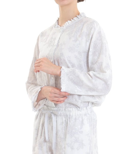 50/ダブルガーゼローズミュールフリルパジャマ 上下セット ルームウェア 部屋着 綿100％ お肌に優しい やわらか 着心地がいい エレガント きれいめ 上品 大人可愛い かわいい おしゃれ