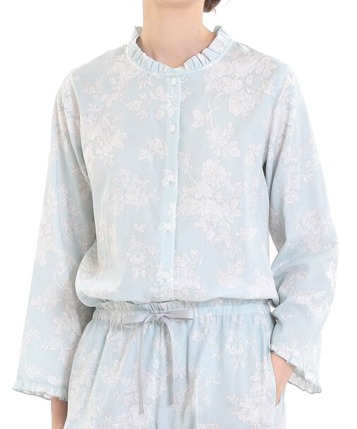 50/ダブルガーゼローズミュールフリルパジャマ 上下セット ルームウェア 部屋着 綿100% お肌に優しい やわらか 着心地がいい エレガント きれいめ 上品 大人可愛い かわいい おしゃれ