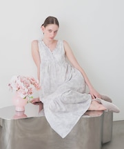 50/ダブルガーゼローズミュールノースリーブワンピース ネグリジェ ルームウェア 部屋着 綿100% お肌に優しい やわらか 着心地がいい パット付き きれいめ エレガント 上品 大人可愛い かわいい おしゃれ 春夏